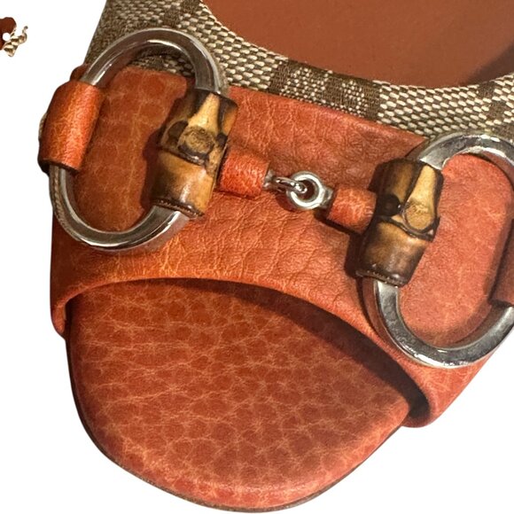 Vintage Gucci Orange Leather Horsebit Bamboo Heels Size 37 US 7 - Picture 9 of 9